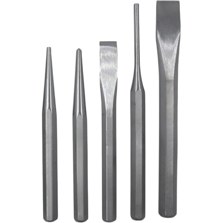 SET OF 5 CHISELS, PUNCHES, PIN PUNCHES